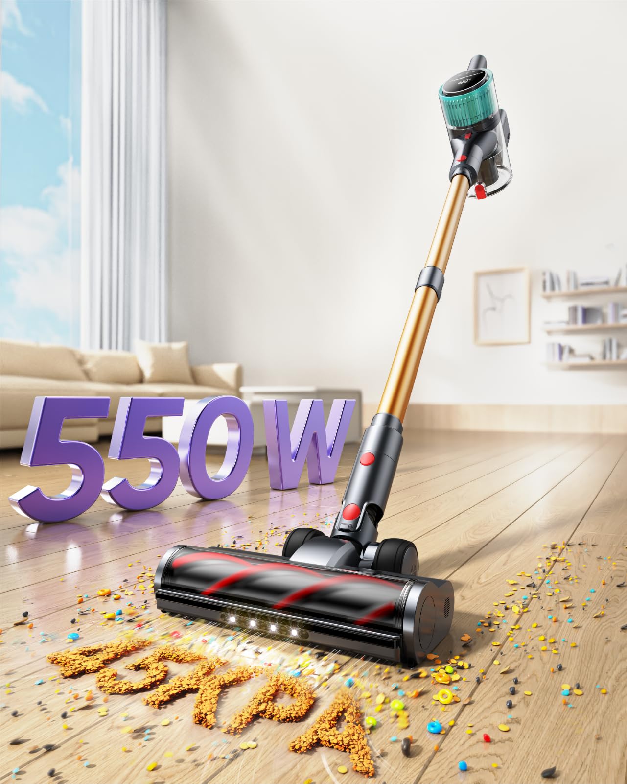 Cordless Vacuum Cleaner, 45Kpa 550W Vacuum Cleaners For Home, 60 Mins Stick Vacuum Cordless Rechargeable, Self Standing, Wall Mo